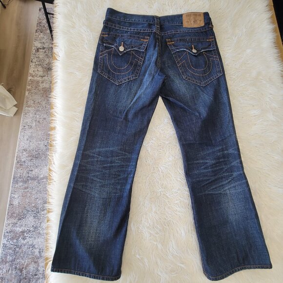True Religion Mens Bootcut Denim Jeans Sz 34 Blue - Picture 8 of 16